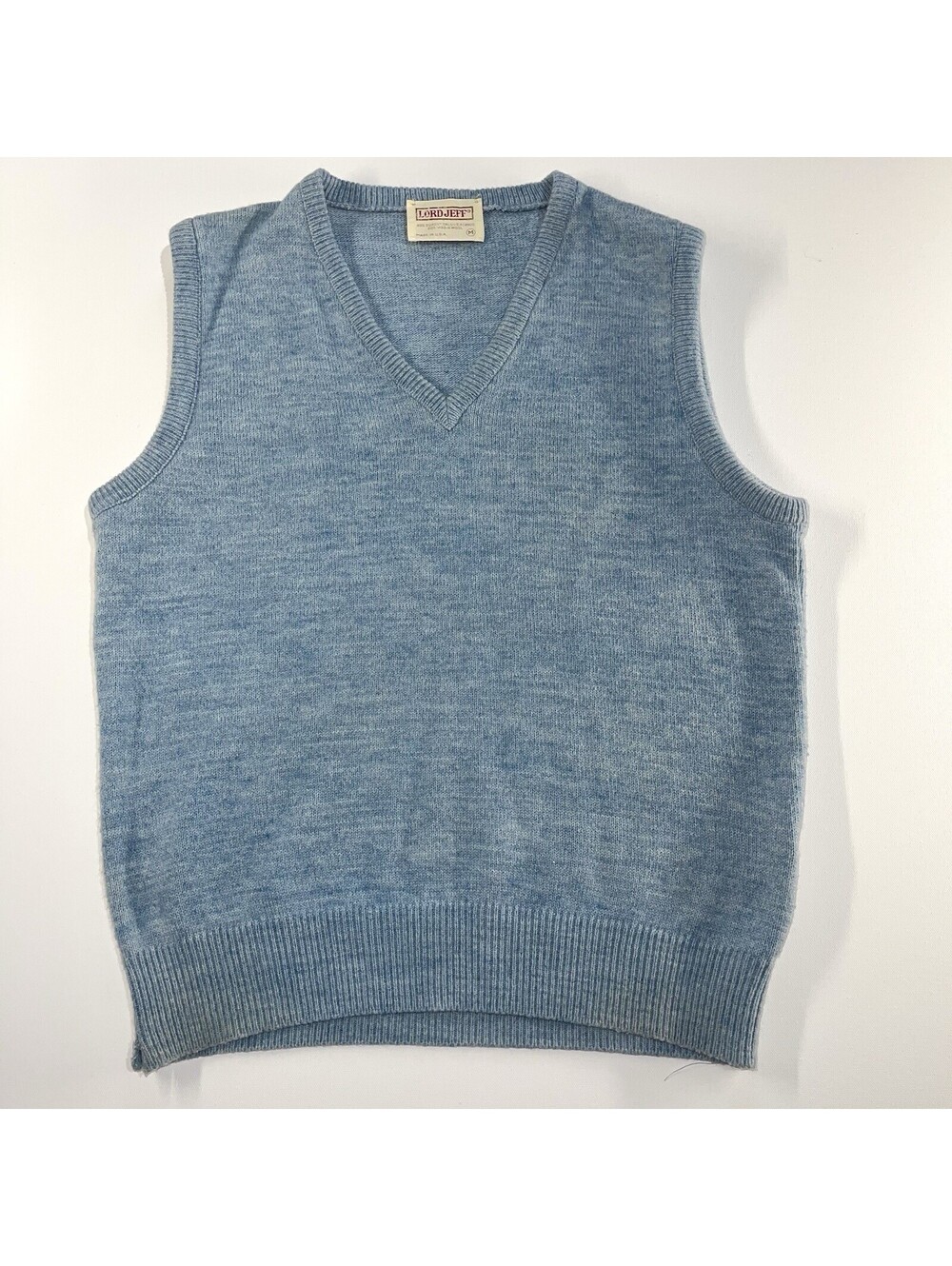 VTG Lord Jeff Sweater Vest Medium V-Neck Light Blue Wool Blend Grandpa Made USA